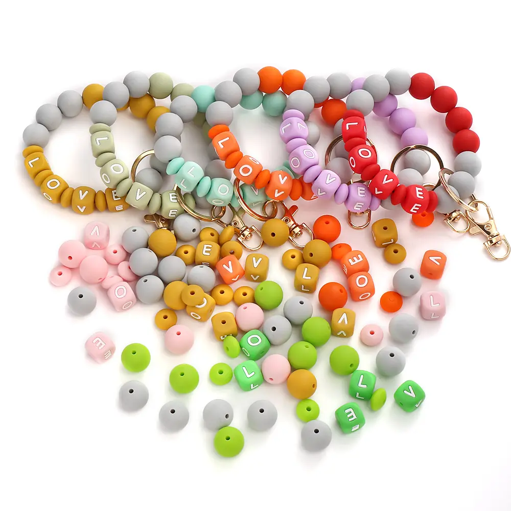 40Pcs 15 Style Round Silicone Beads 12mm LOVE Teether Letter Beads for Baby Nursing Necklace Bracelet Pacifier Clip Accessories