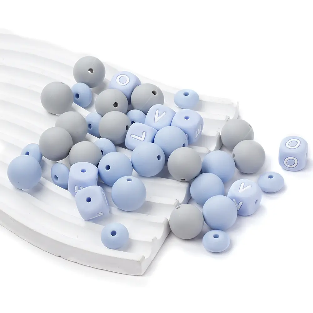 40Pcs 15 Style Round Silicone Beads 12mm LOVE Teether Letter Beads for Baby Nursing Necklace Bracelet Pacifier Clip Accessories