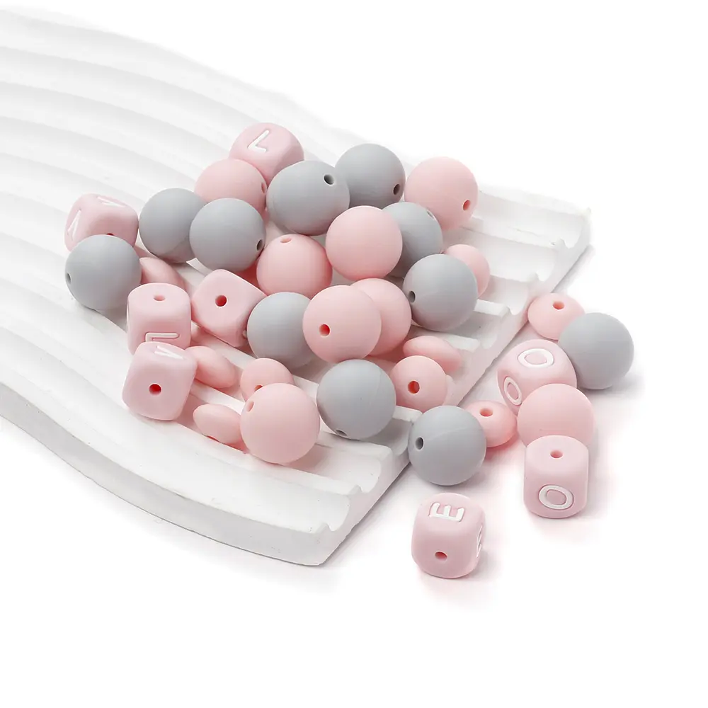 40Pcs 15 Style Round Silicone Beads 12mm LOVE Teether Letter Beads for Baby Nursing Necklace Bracelet Pacifier Clip Accessories