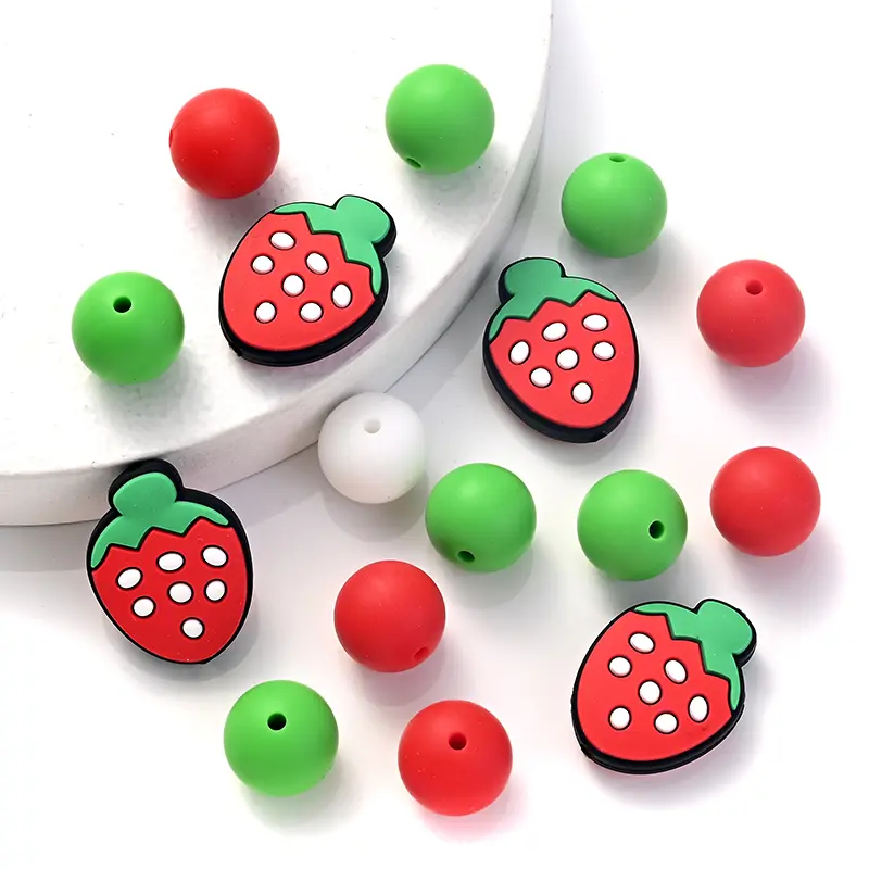 32Pcs Silicone Beads Baby Teething Food Grade Combination Beads For DIY Strawberry Teether Beads Baby Chewing Teethers