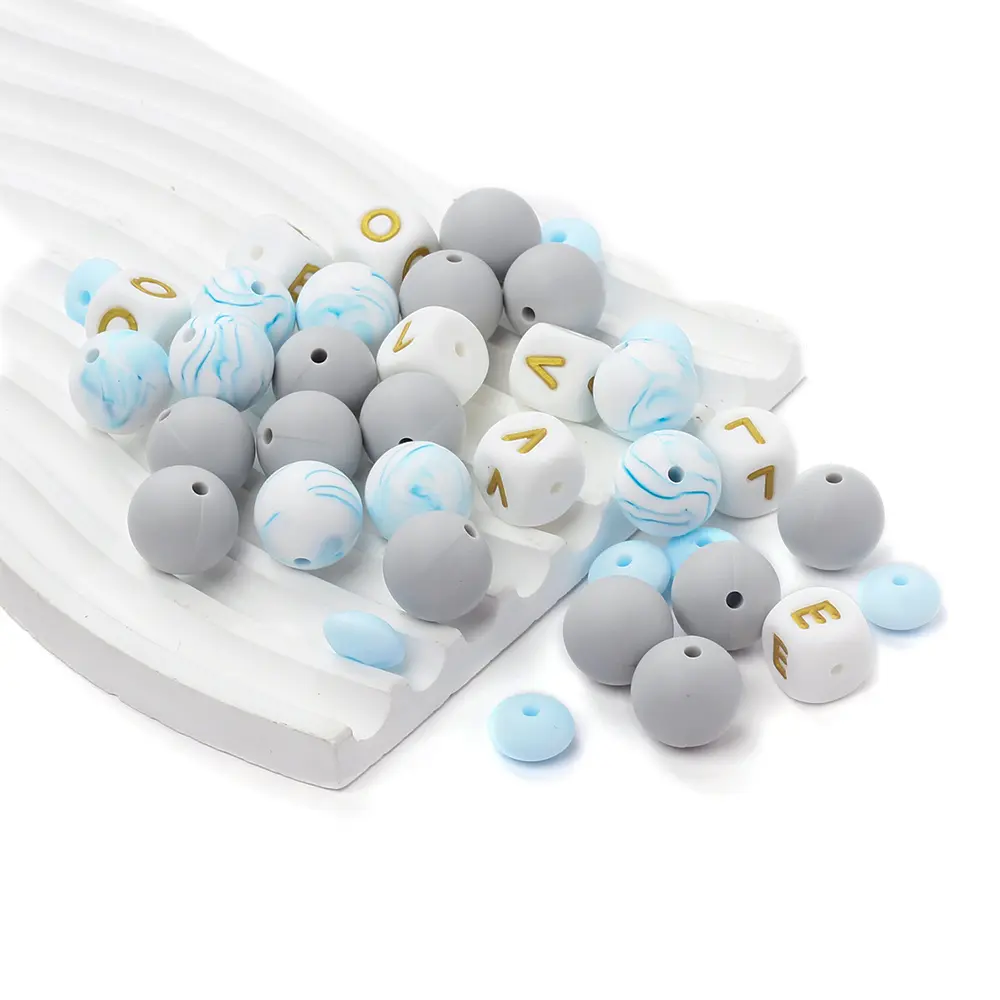 40Pcs 15 Style Round Silicone Beads 12mm LOVE Teether Letter Beads for Baby Nursing Necklace Bracelet Pacifier Clip Accessories