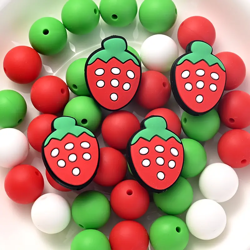 32Pcs Silicone Beads Baby Teething Food Grade Combination Beads For DIY Strawberry Teether Beads Baby Chewing Teethers