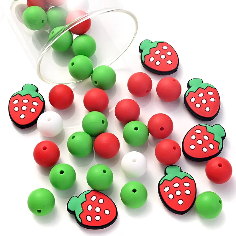 32Pcs Silicone Beads Baby Teething Food Grade Combination Beads For DIY Strawberry Teether Beads Baby Chewing Teethers