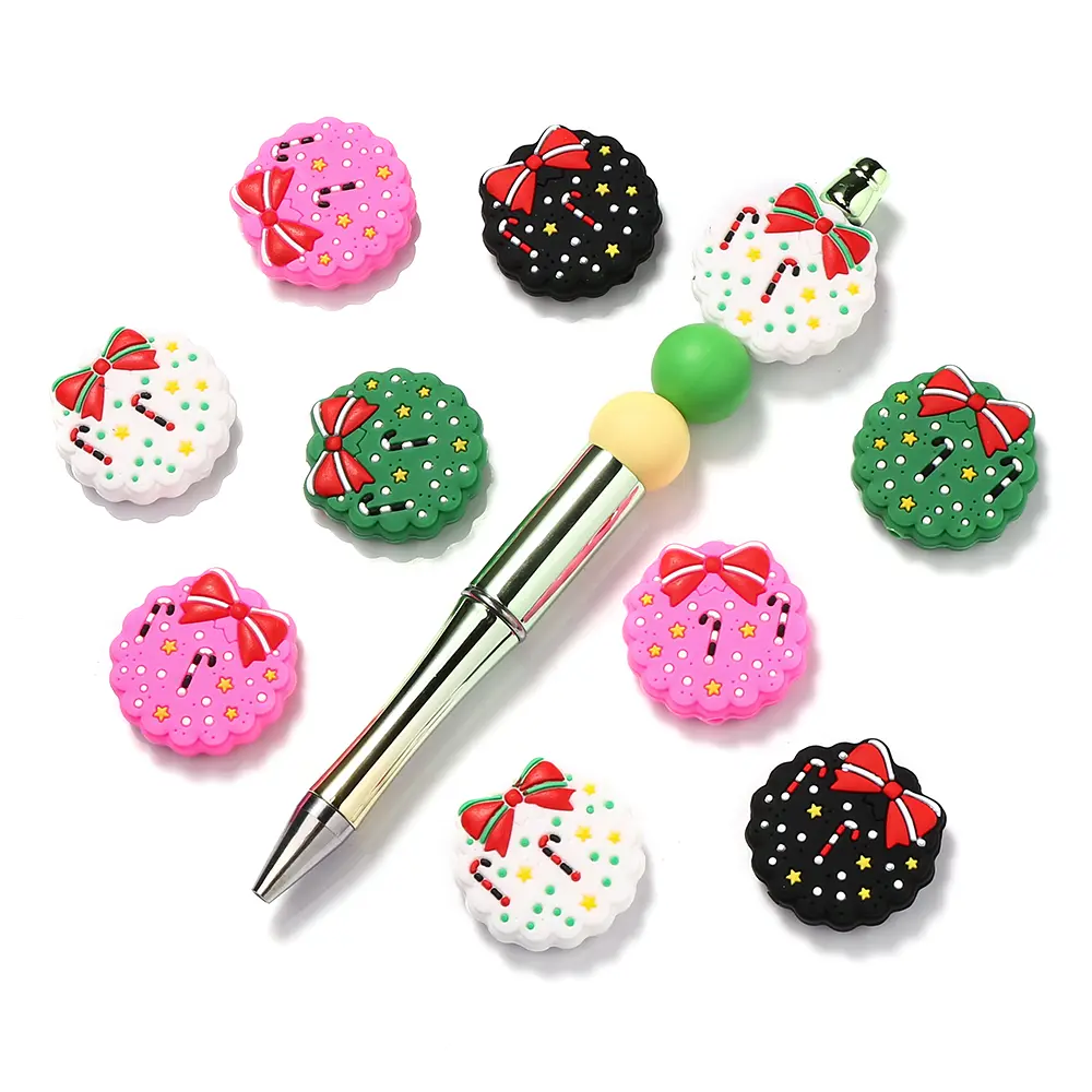 10Pcs New Christmas Baby Silicone Teether Beads Food Grade DIY Bracelet Baby Pacifier Chain Teething Chewable Toys Accessories