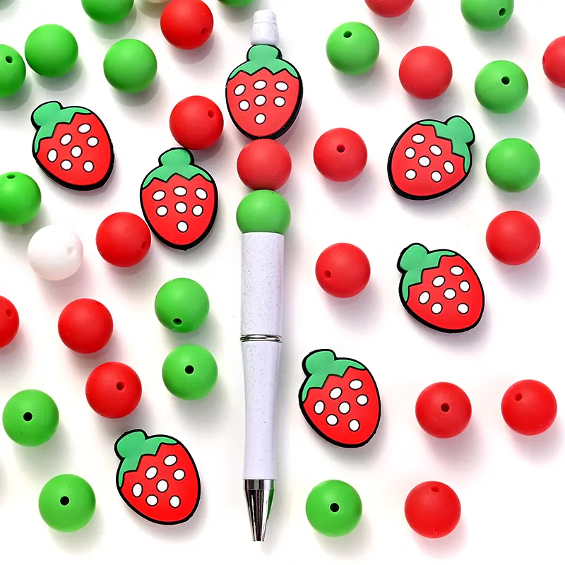 32Pcs Silicone Beads Baby Teething Food Grade Combination Beads For DIY Strawberry Teether Beads Baby Chewing Teethers
