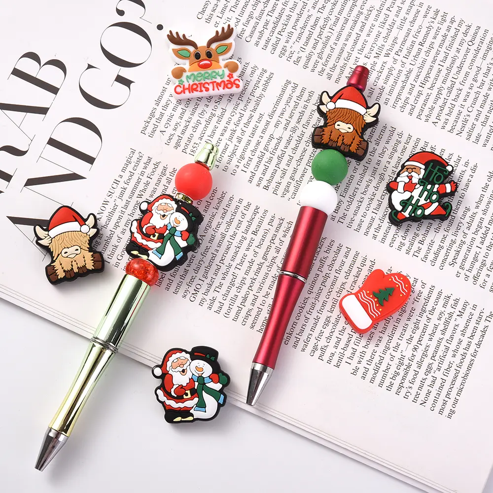 10Pcs Baby Christmas Teether Silicone Beads Deer Santa Claus Teething Food Grade for Diy Pacifier Chain Bracelet Toy Accessory