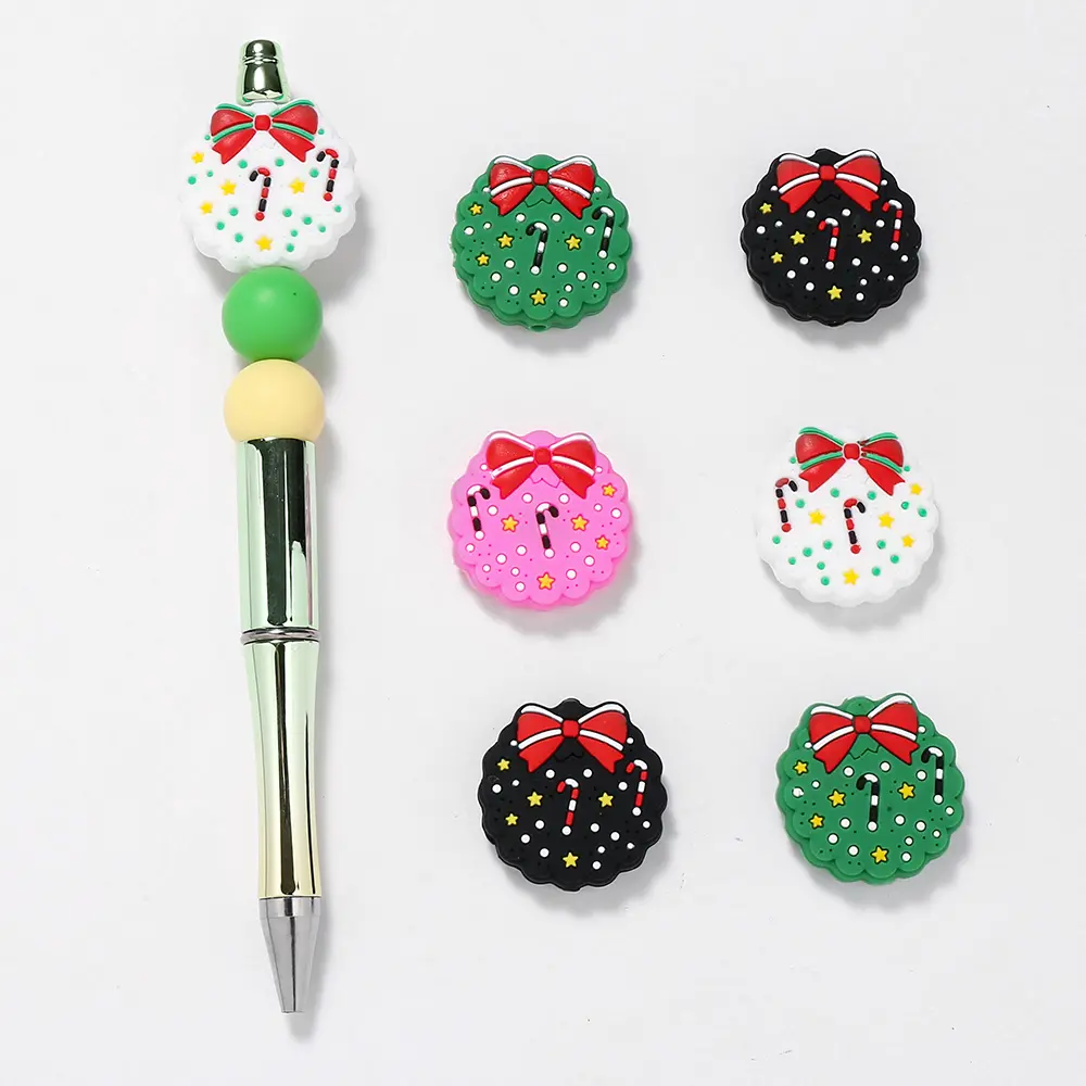 10Pcs New Christmas Baby Silicone Teether Beads Food Grade DIY Bracelet Baby Pacifier Chain Teething Chewable Toys Accessories