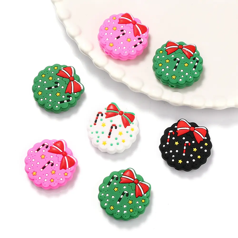 10Pcs New Christmas Baby Silicone Teether Beads Food Grade DIY Bracelet Baby Pacifier Chain Teething Chewable Toys Accessories