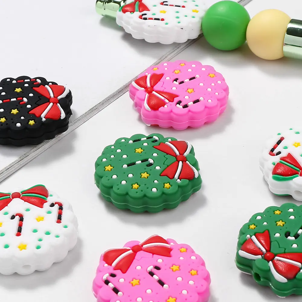 10Pcs New Christmas Baby Silicone Teether Beads Food Grade DIY Bracelet Baby Pacifier Chain Teething Chewable Toys Accessories