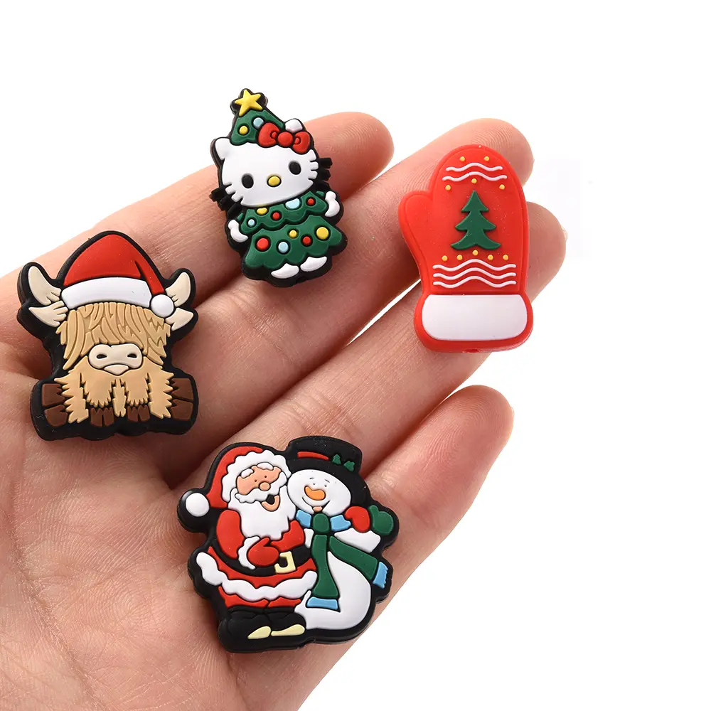10Pcs Baby Christmas Teether Silicone Beads Deer Santa Claus Teething Food Grade for Diy Pacifier Chain Bracelet Toy Accessory