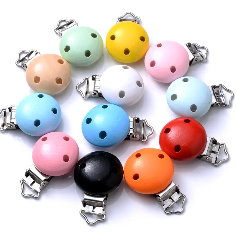 10Pcs/Lot 30mm Round Wooden Pacifier Clip Baby Pacifier Clips Dummy Clips DIY Pacifier Chain Accessories Supplies BPA Free