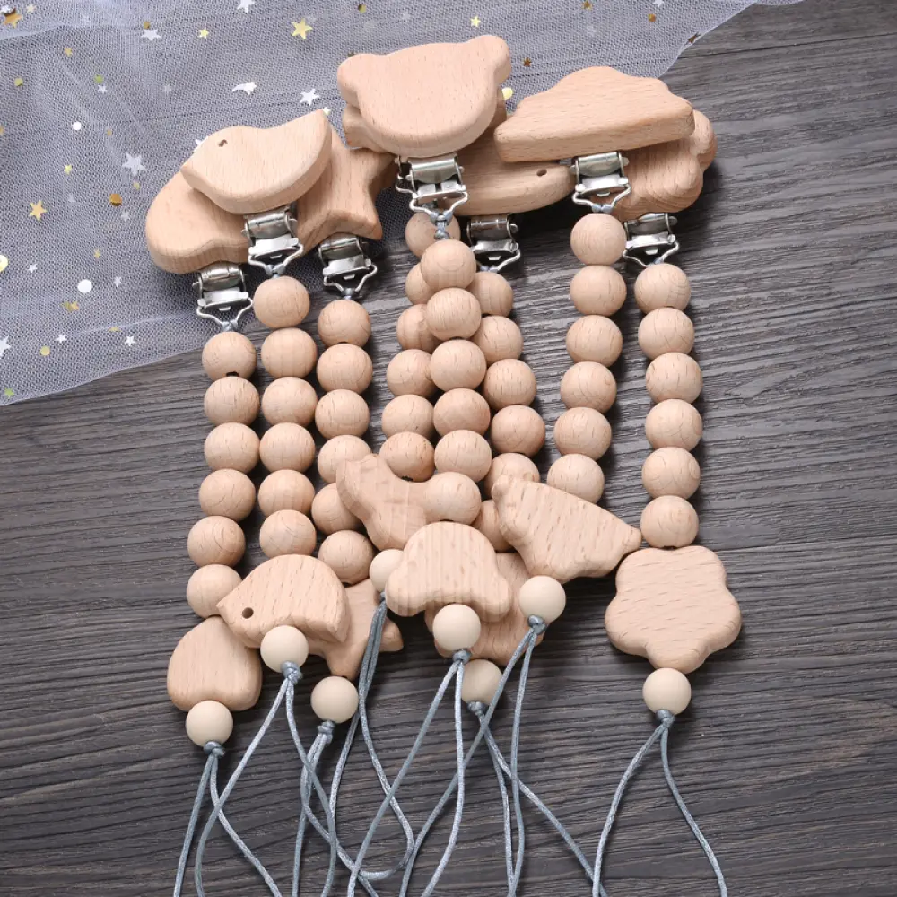 Personalised Name Baby Pacifier Clips  Wood Beads Nipple Holder Chain Baby Feeding Pacifiers Clip Teething Toys Anti-drop Chains