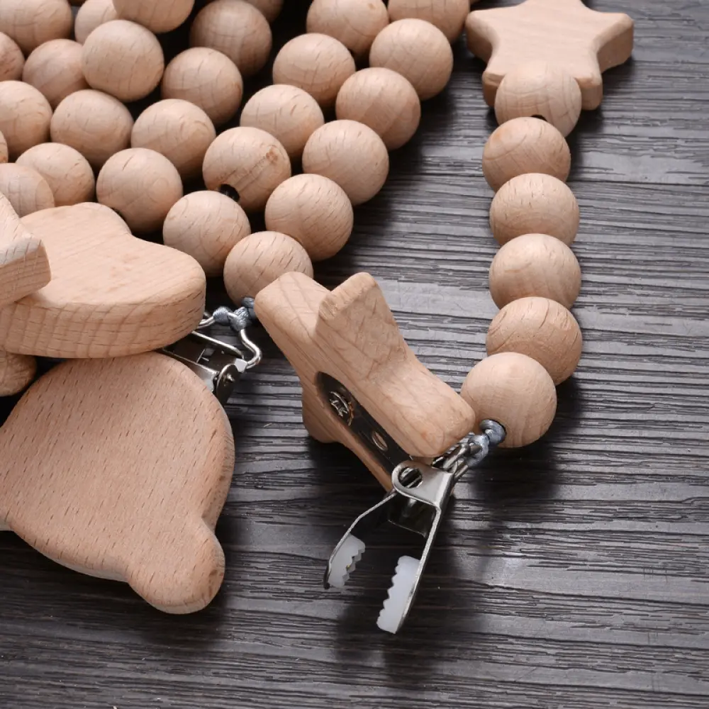 Personalised Name Baby Pacifier Clips  Wood Beads Nipple Holder Chain Baby Feeding Pacifiers Clip Teething Toys Anti-drop Chains