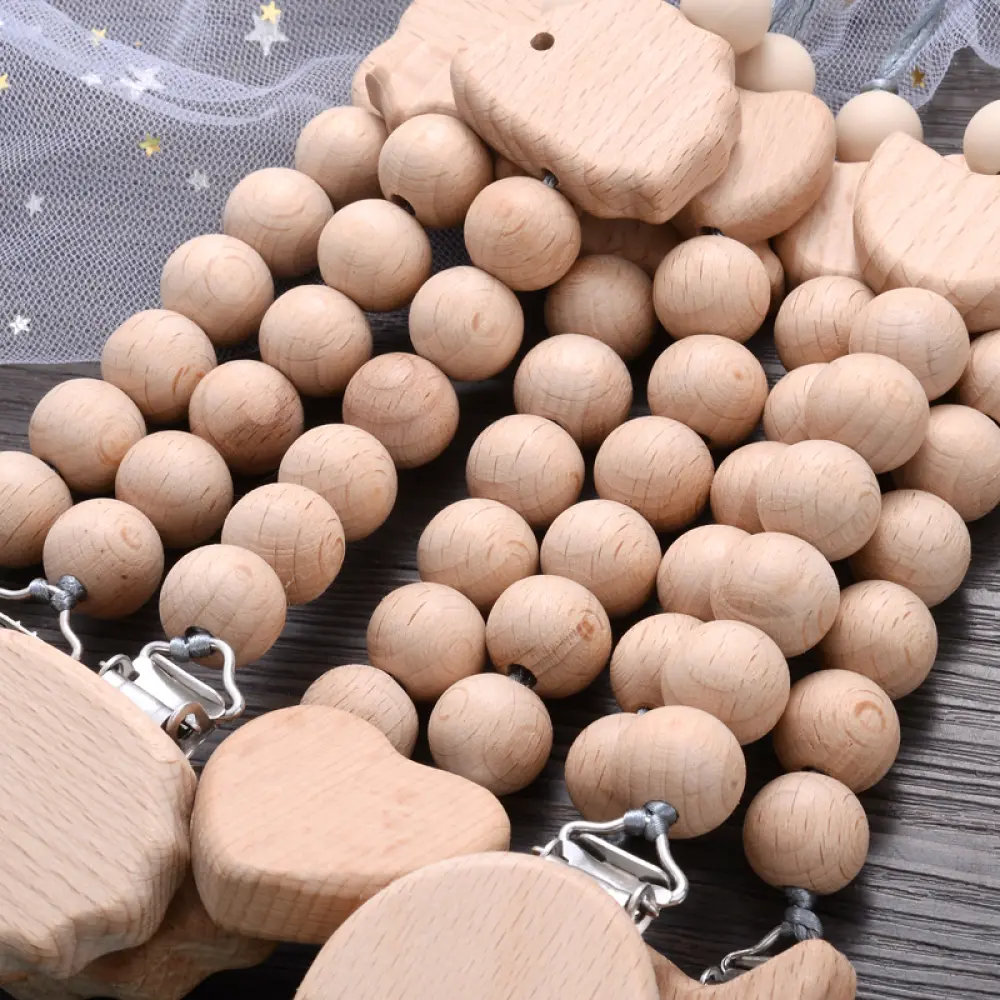 Personalised Name Baby Pacifier Clips  Wood Beads Nipple Holder Chain Baby Feeding Pacifiers Clip Teething Toys Anti-drop Chains