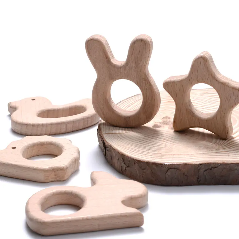 5Pcs/Lot Food Grade Wooden Teether Toys Animal Shape Wood Necklace Pendant for Baby DIY Wooden Teething Chew Toys