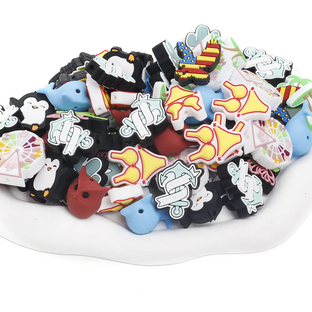 10Pcs New Silicone Beads Cartoon Animal Ferris Wheel Shape Teether Bead DIY Pacifier Chain Necklace Accessory For Jewelry Making