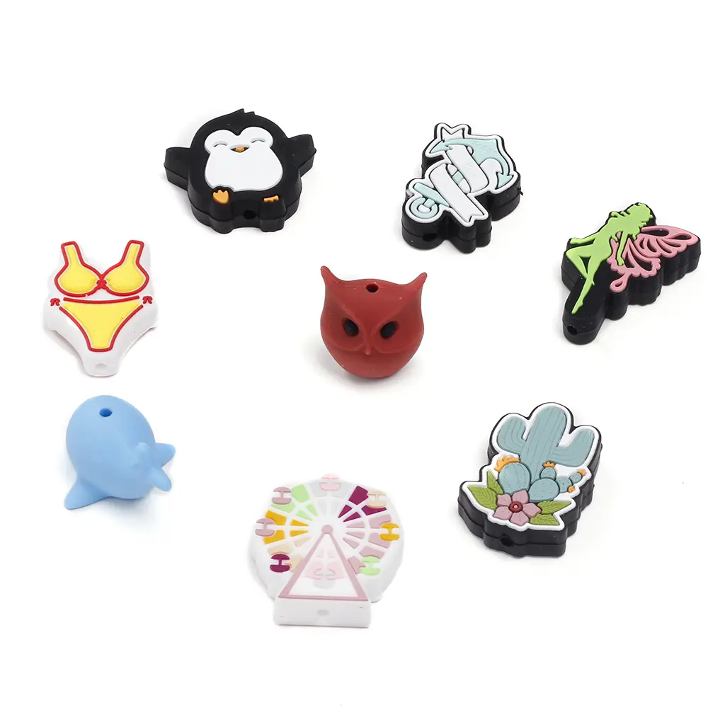 10Pcs New Silicone Beads Cartoon Animal Ferris Wheel Shape Teether Bead DIY Pacifier Chain Necklace Accessory For Jewelry Making