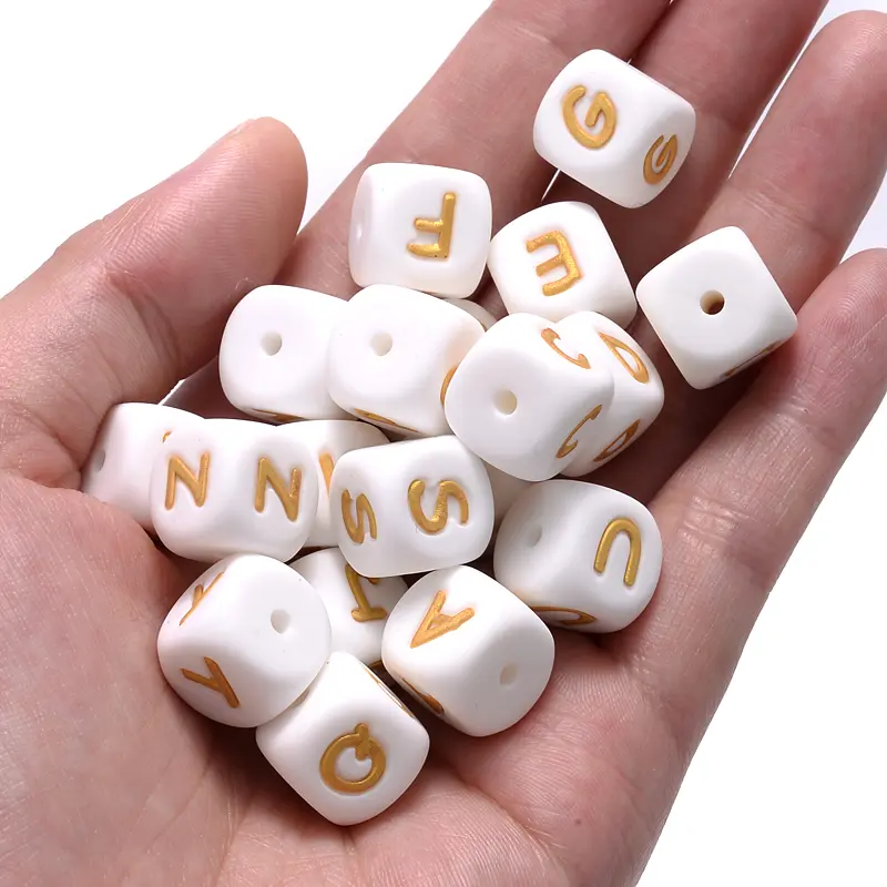 100Pcs 12mm Alphabet English Letter Silicone Letters Beads Baby Teether Personalized Name Pacifier Clips Teething Accessories