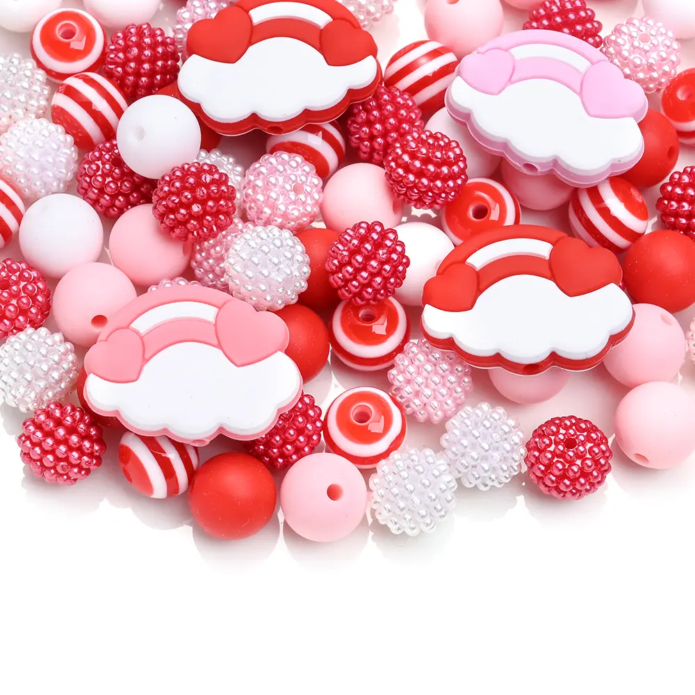 73Pcs 12mm Baby Round Silicone Teether Beads Pink Cloud Spacer Beads Set Jewelry Necklace Keychain Making Diy Set Accessories
