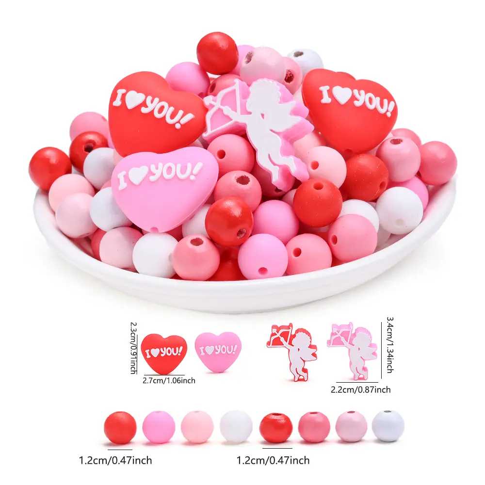 84Pcs Food Grade Cartoon Love Round Baby Teether Silicone Bead Pacifier Clip Chain Loose Bead for Diy Jewelry Making