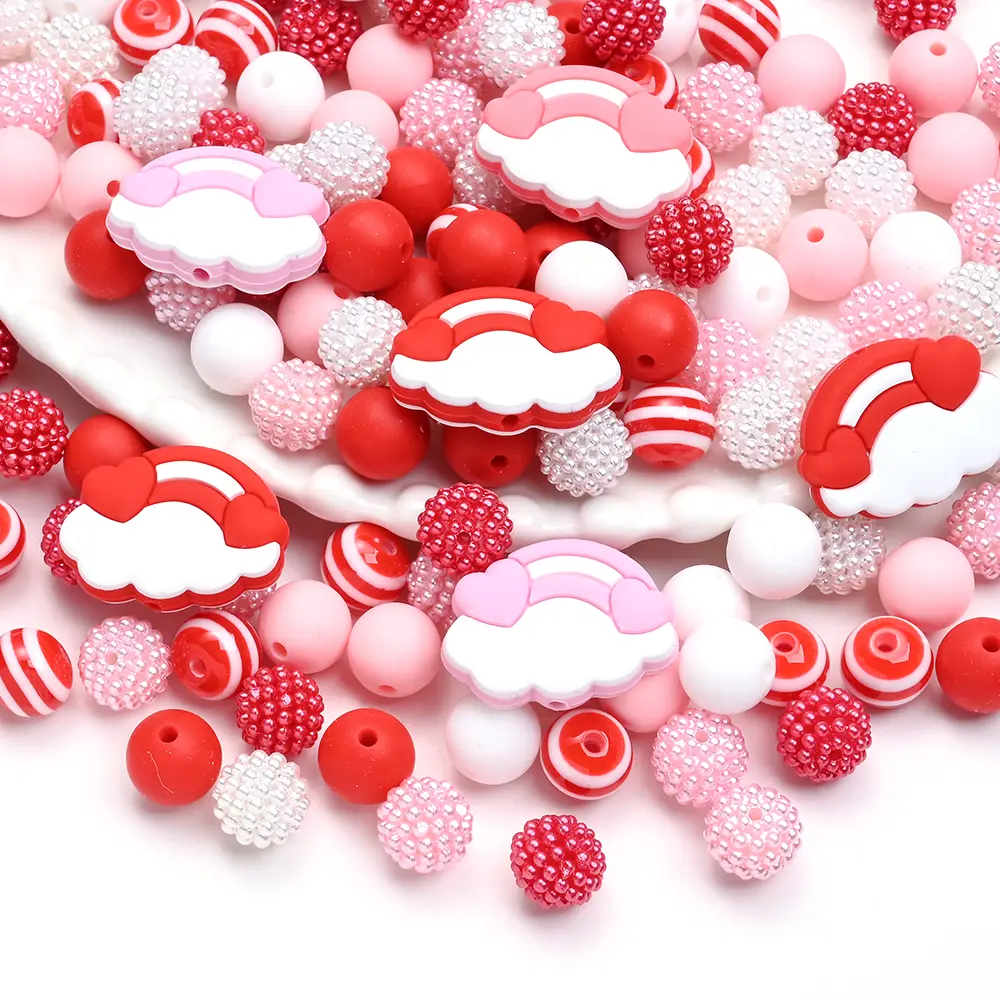 73Pcs 12mm Baby Round Silicone Teether Beads Pink Cloud Spacer Beads Set Jewelry Necklace Keychain Making Diy Set Accessories