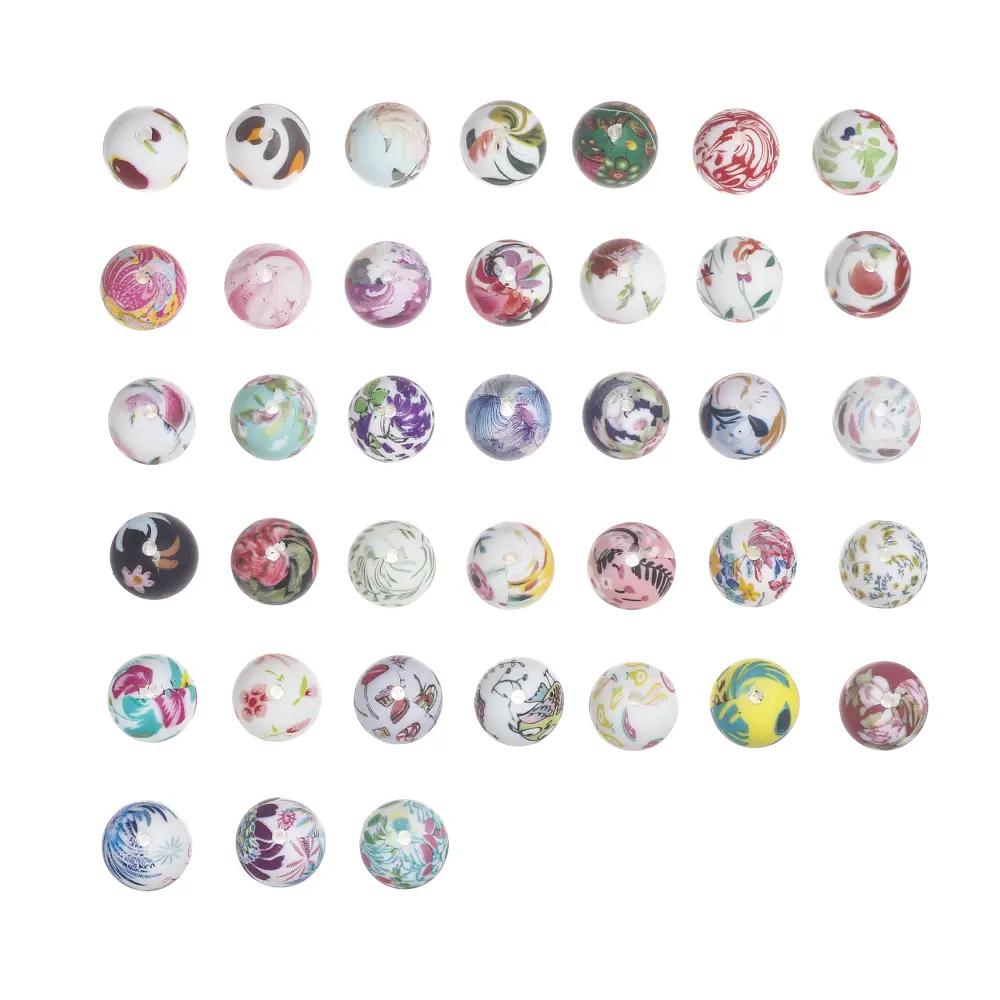 10Pcs 15mm New Silicone Beads Round Print Colorful Spacer Beads Food Grade  Baby Nursing Necklace Pacifier Chain Teether Toys