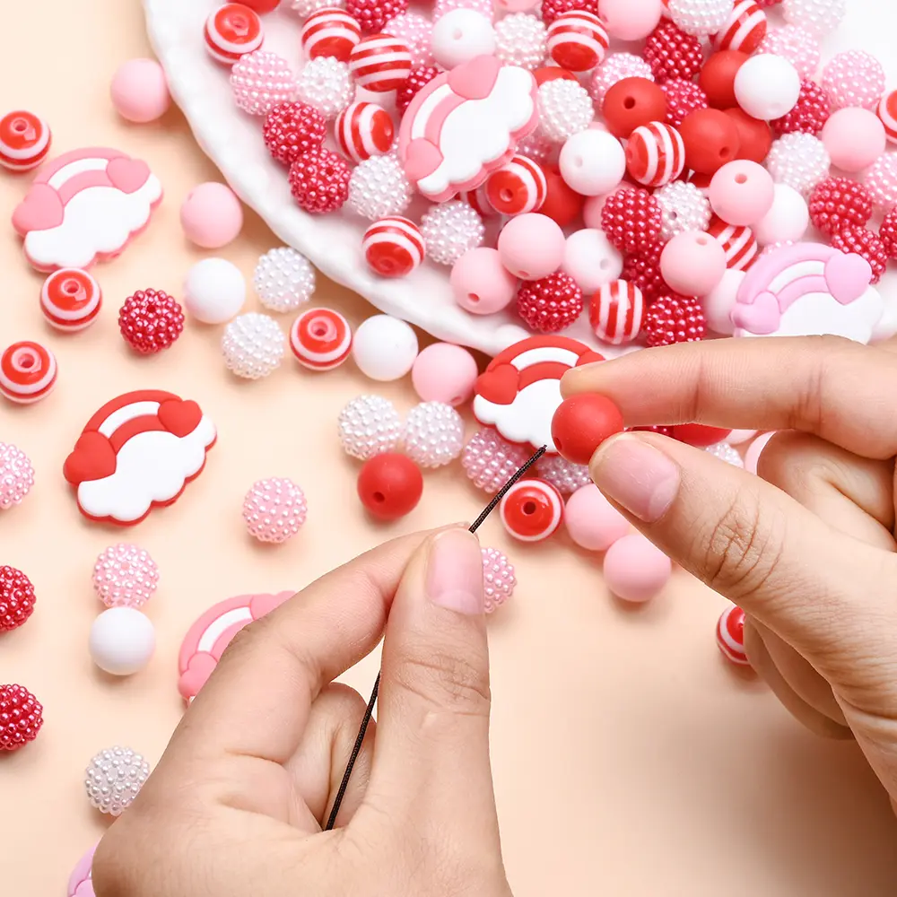 73Pcs 12mm Baby Round Silicone Teether Beads Pink Cloud Spacer Beads Set Jewelry Necklace Keychain Making Diy Set Accessories