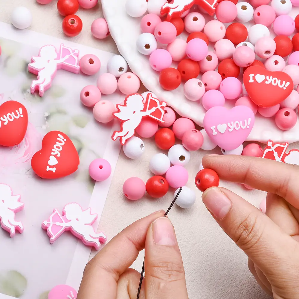 84Pcs Food Grade Cartoon Love Round Baby Teether Silicone Bead Pacifier Clip Chain Loose Bead for Diy Jewelry Making