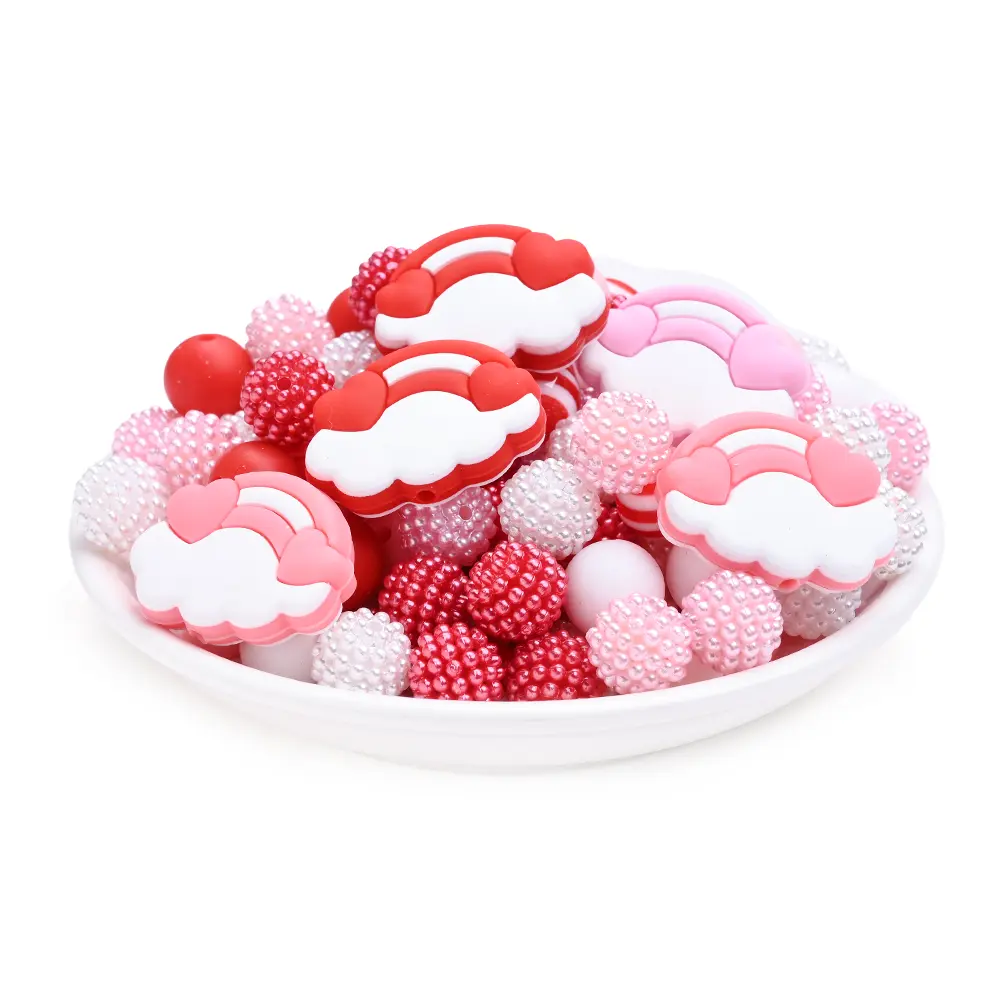 73Pcs 12mm Baby Round Silicone Teether Beads Pink Cloud Spacer Beads Set Jewelry Necklace Keychain Making Diy Set Accessories