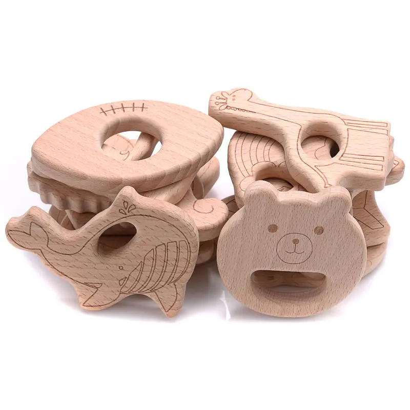 1Pcs Baby Teether Wooden Food Grade Cartoon Animals Natural Beech Wood Teething for Baby Rodent Teether Necklace Nursing Toy