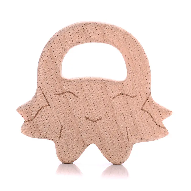1Pcs Baby Teether Wooden Food Grade Cartoon Animals Natural Beech Wood Teething for Baby Rodent Teether Necklace Nursing Toy