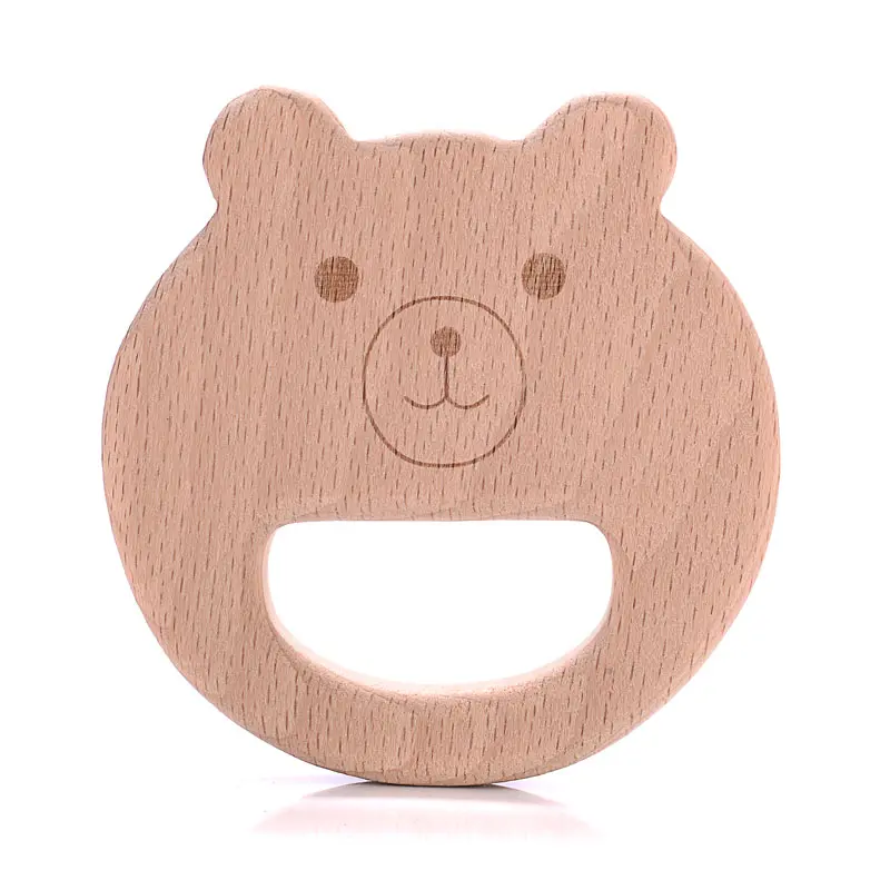 1Pcs Baby Teether Wooden Food Grade Cartoon Animals Natural Beech Wood Teething for Baby Rodent Teether Necklace Nursing Toy