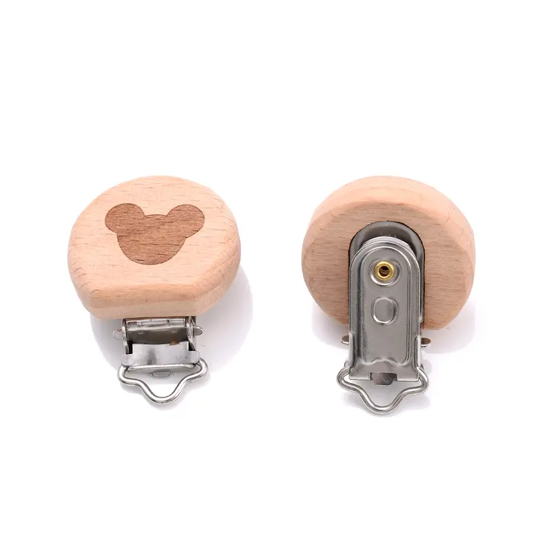 1Pcs Beech Pacifier Clip Food Grade Natural Wooden Soother Accessories for Baby Teething Pacifier Chain Dummy Holder Clip