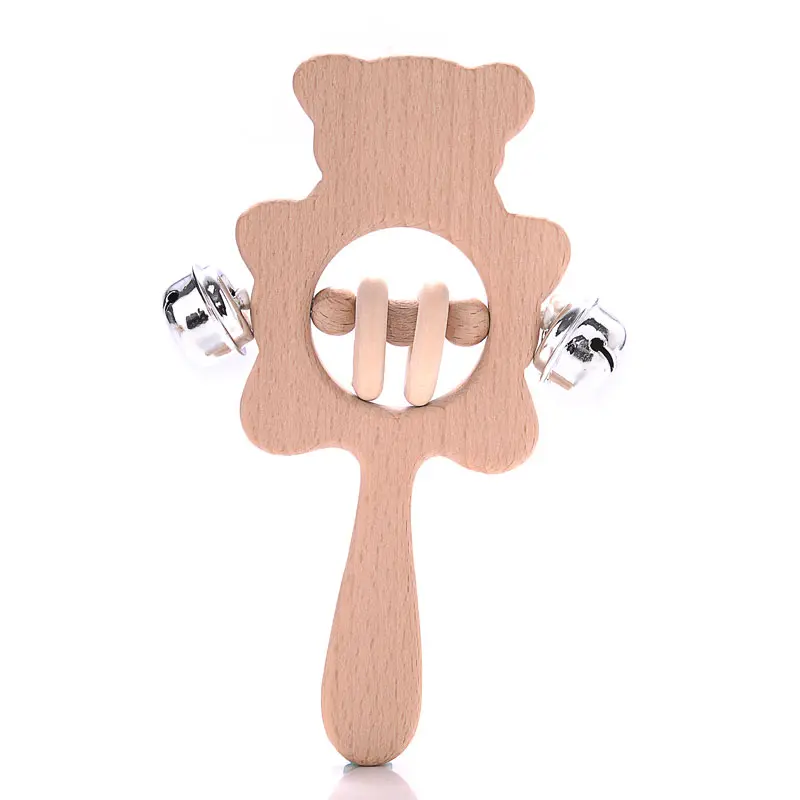 1Pcs Animal Shape Baby Wood Teether Rabbit Owl Beech Wooden Ring Teether Nursing Pendant Baby Rattles Chew Toys