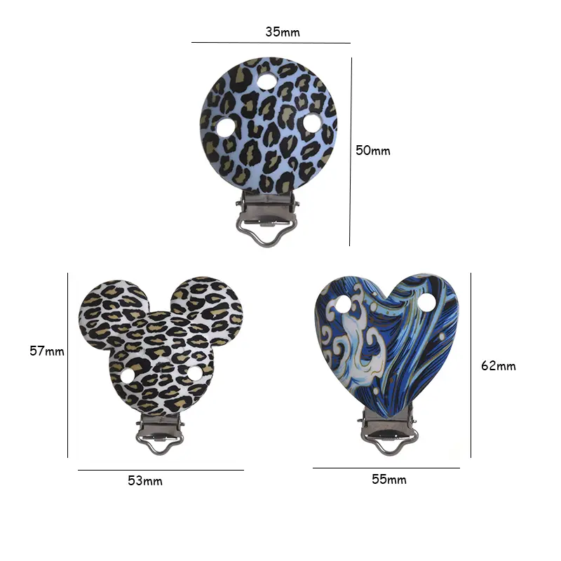 1Pc Silicone Clips Leopard Print Heart Round Mouse Shaped Dummy Holder Pacifier Clips for DIY Pacifier Chain Jewelry Making