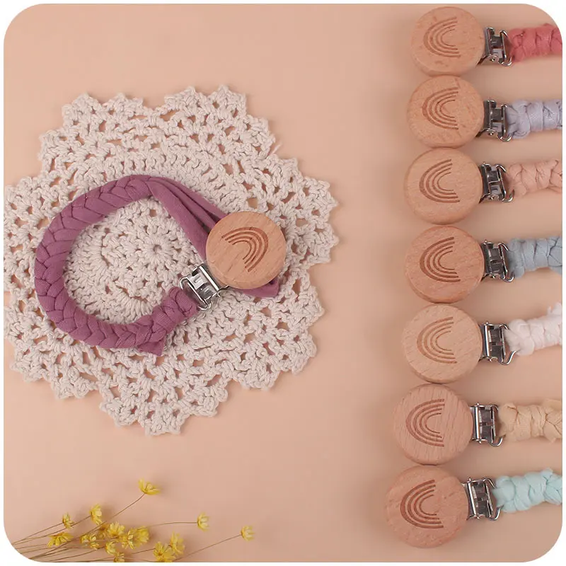 1Pcs New Pacifier Clip Chian Holder Beech Wooden Clips Teether Toy for Baby Chew Rattles Mobiles Newborn Nursing Accssories