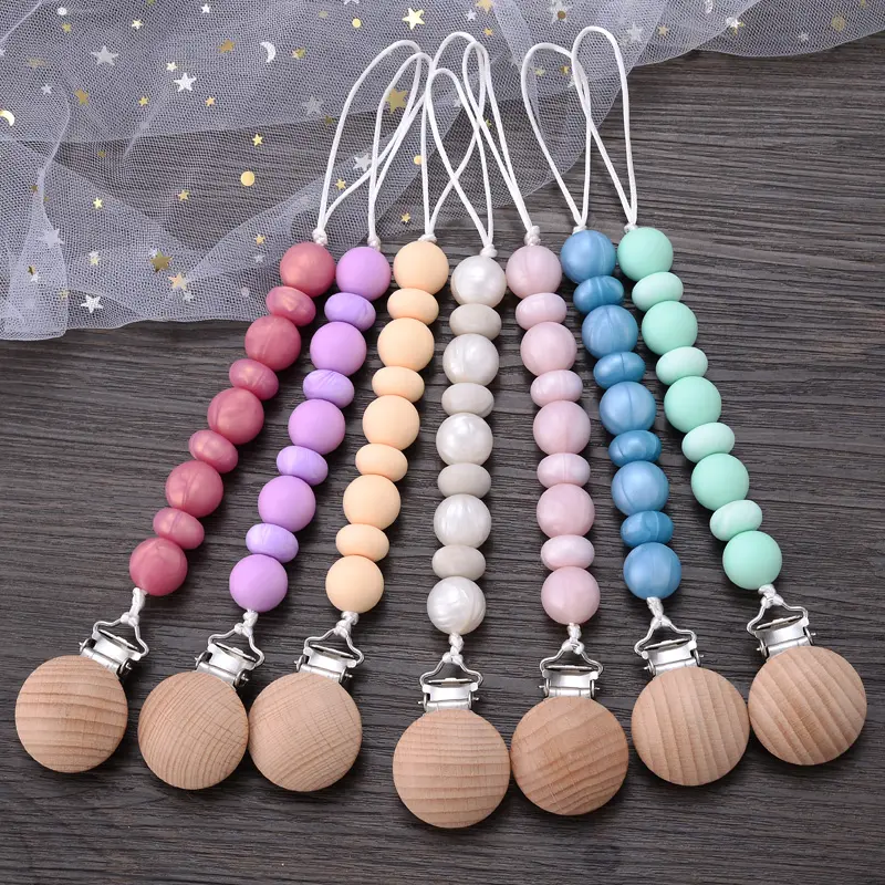 New Pacifier Clips Chain Silicone Beads Dummy Clip Holder Soother Chains Baby Teething Toys Chew Gifts BPA Free