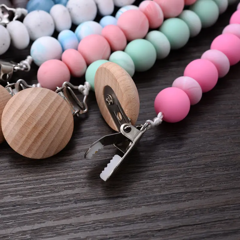 New Pacifier Clips Chain Silicone Beads Dummy Clip Holder Soother Chains Baby Teething Toys Chew Gifts BPA Free