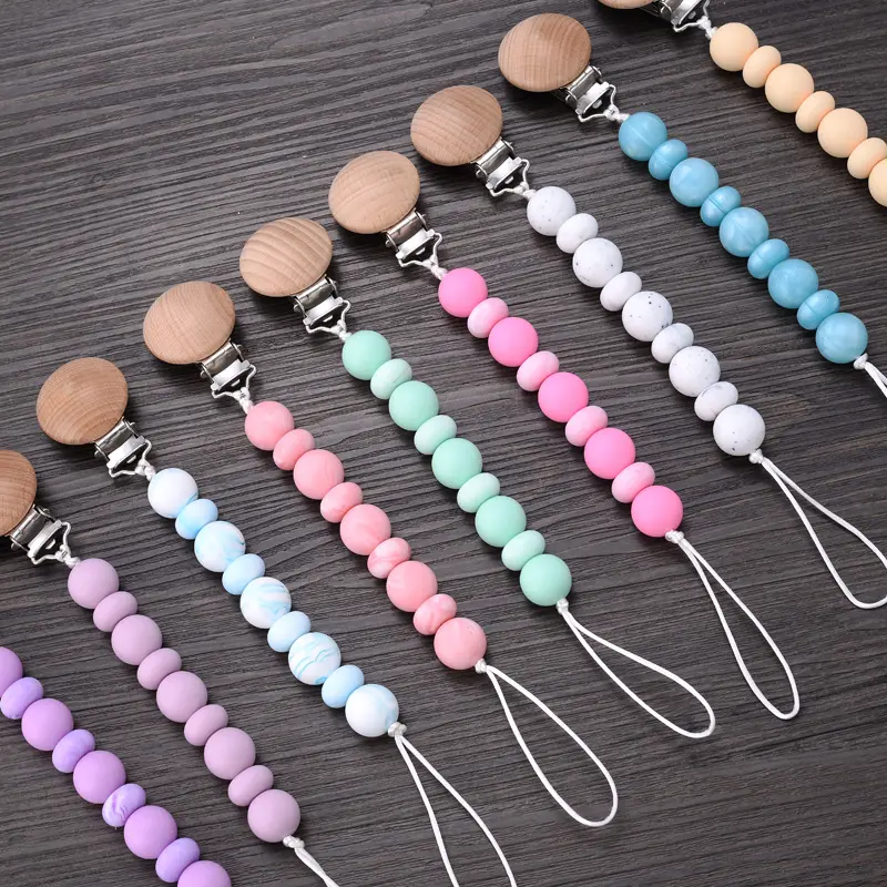 New Pacifier Clips Chain Silicone Beads Dummy Clip Holder Soother Chains Baby Teething Toys Chew Gifts BPA Free