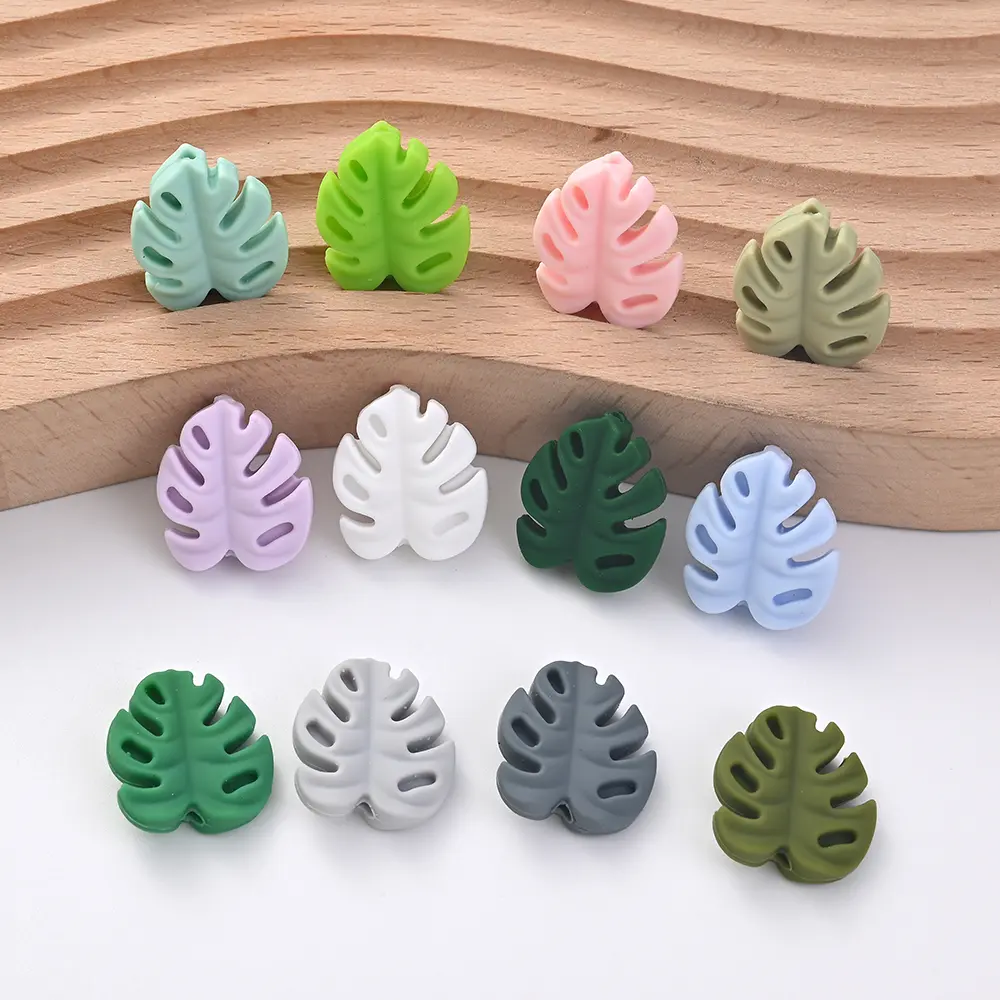 10Pcs Cartoon Leaf Silicone Beads Baby Teether Toy Infant Pacifier Chain Chewable Nursing Teether For DIY Handmade Accessories