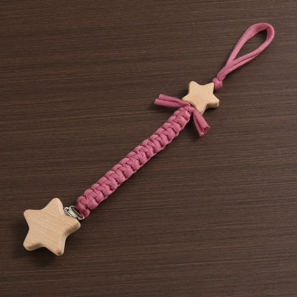Baby Beech Wood Pentagram Pacifier Clip Handmade Woven Cotton Soother Nipple Chain For Baby Nursing Teether Chewing Toys Gift