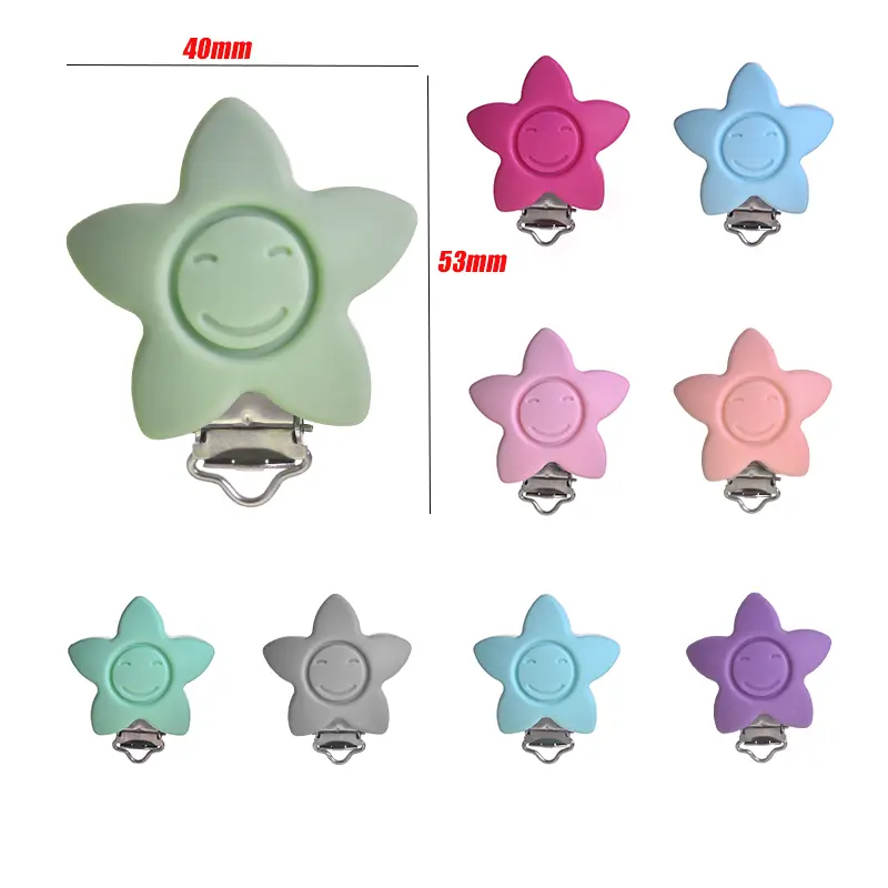 3Pcs Round Pentagram Heart Shape Silicone Clips For Nursing Teether Teething Clips Toy Gift DIY Baby Pacifier Chain Accessory