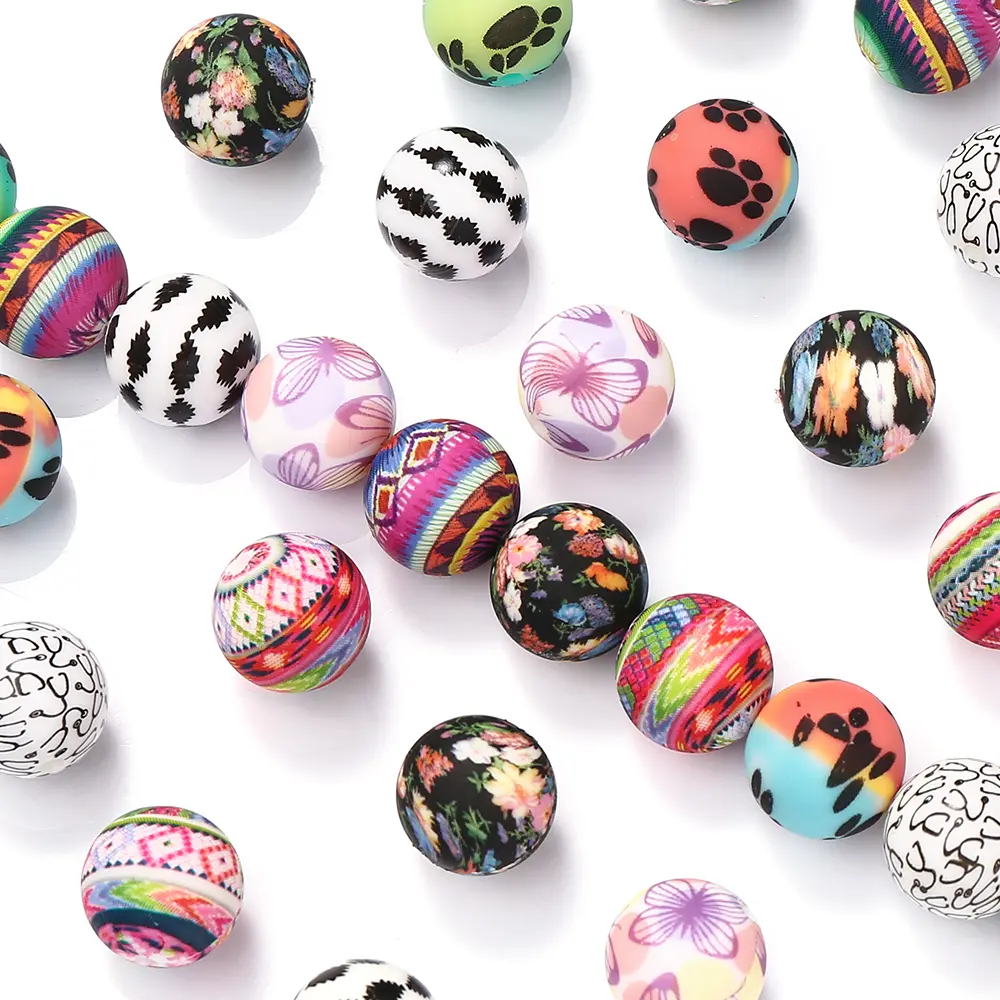 10Pcs Silicone 15mm Round Teether Beads Food Grade DIY Pacifier Chain Bracelet BPA Free Baby Teething Teether Necklace Accessory
