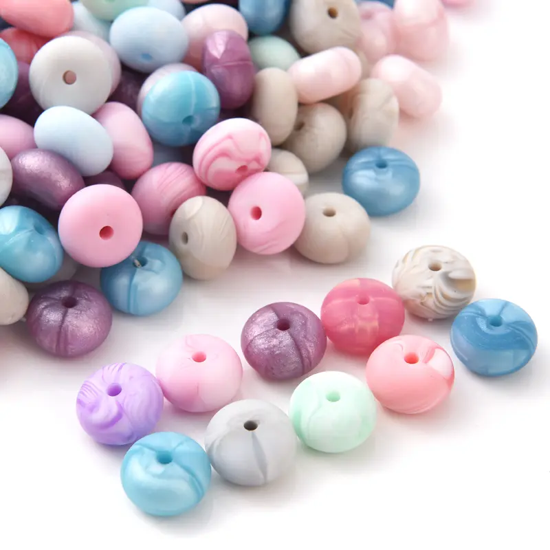 14mm 50Pcs Mini Abacus Silicone Beads Food Grade Saucer Loose Beads for Baby Teether Necklace Pacifier Clip Jewelry Making