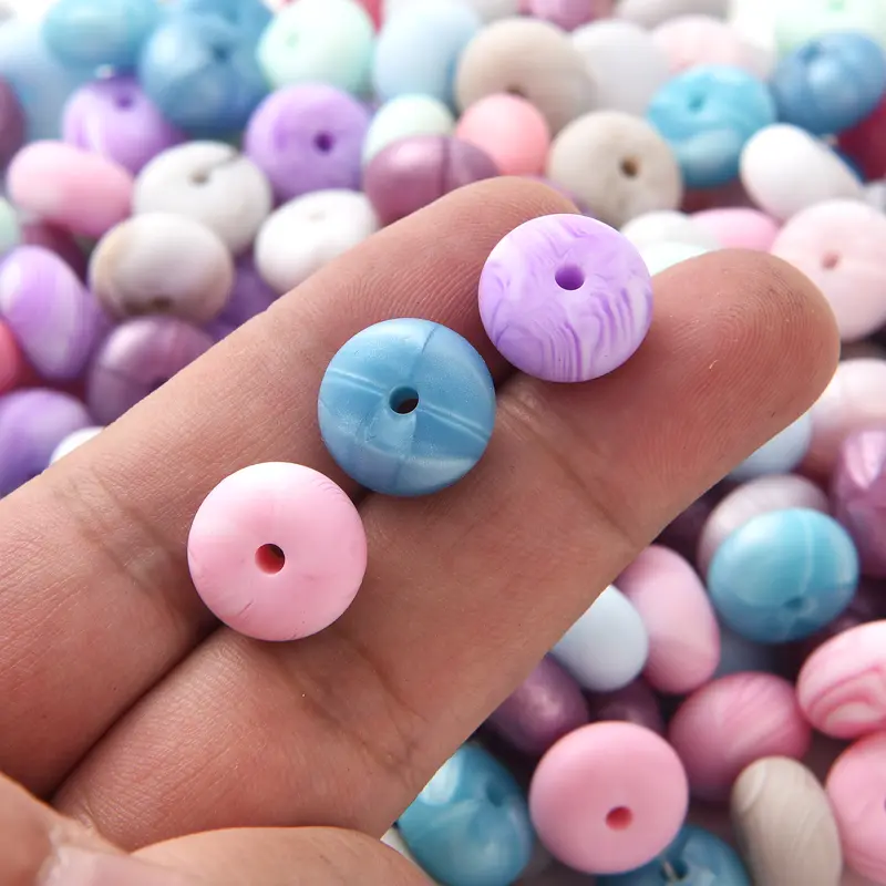 14mm 50Pcs Mini Abacus Silicone Beads Food Grade Saucer Loose Beads for Baby Teether Necklace Pacifier Clip Jewelry Making