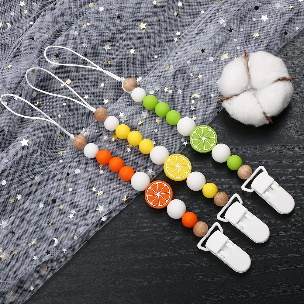 Fruit Silicone Beads Baby Pacifier Chain Dummy Clip Pacifier Holder Clips Nipple Holder Clips Soother Holder Baby Teether Toys
