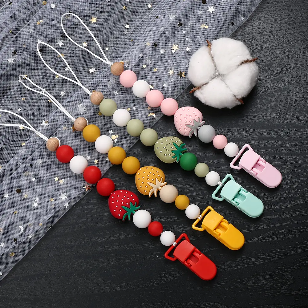 Fruit Silicone Beads Baby Pacifier Chain Dummy Clip Pacifier Holder Clips Nipple Holder Clips Soother Holder Baby Teether Toys