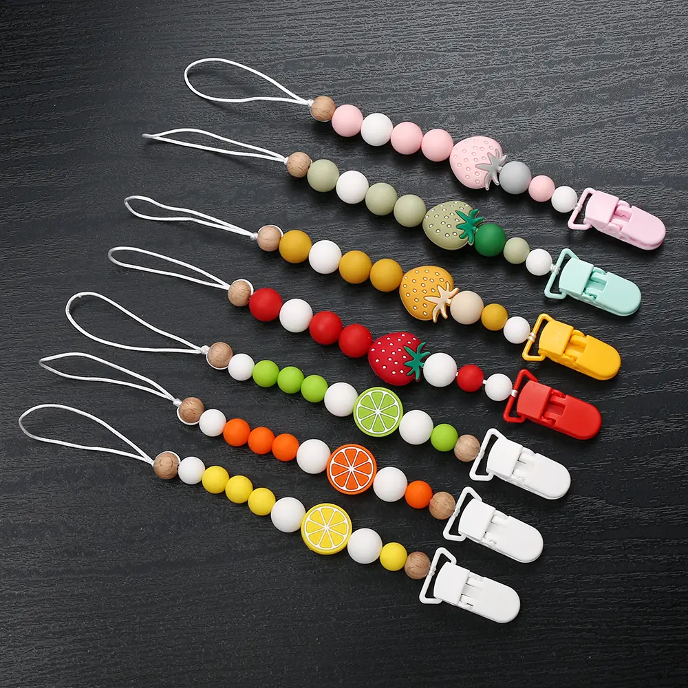 Fruit Silicone Beads Baby Pacifier Chain Dummy Clip Pacifier Holder Clips Nipple Holder Clips Soother Holder Baby Teether Toys