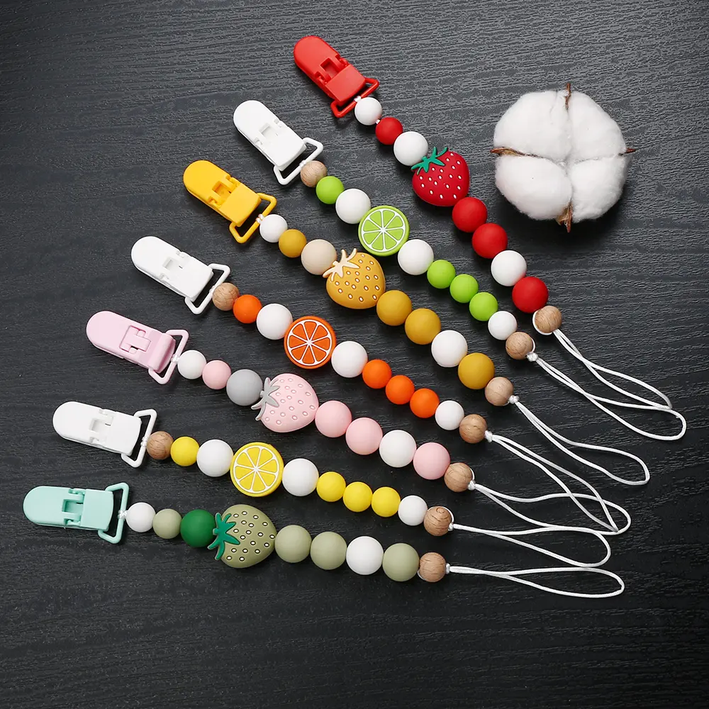 Fruit Silicone Beads Baby Pacifier Chain Dummy Clip Pacifier Holder Clips Nipple Holder Clips Soother Holder Baby Teether Toys