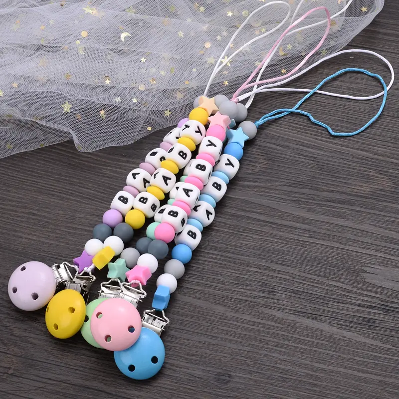 Baby Handmade Teether Pacifier Chain Silicone Beads Infant Nipple Appease Soother Chain Clips Nipple Clip Personalized Name